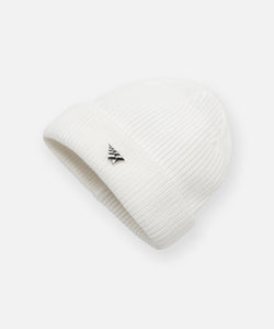 CUSTOM_ALT_TEXT: Angled view of Paper Planes Wharfman Beanie, color White.