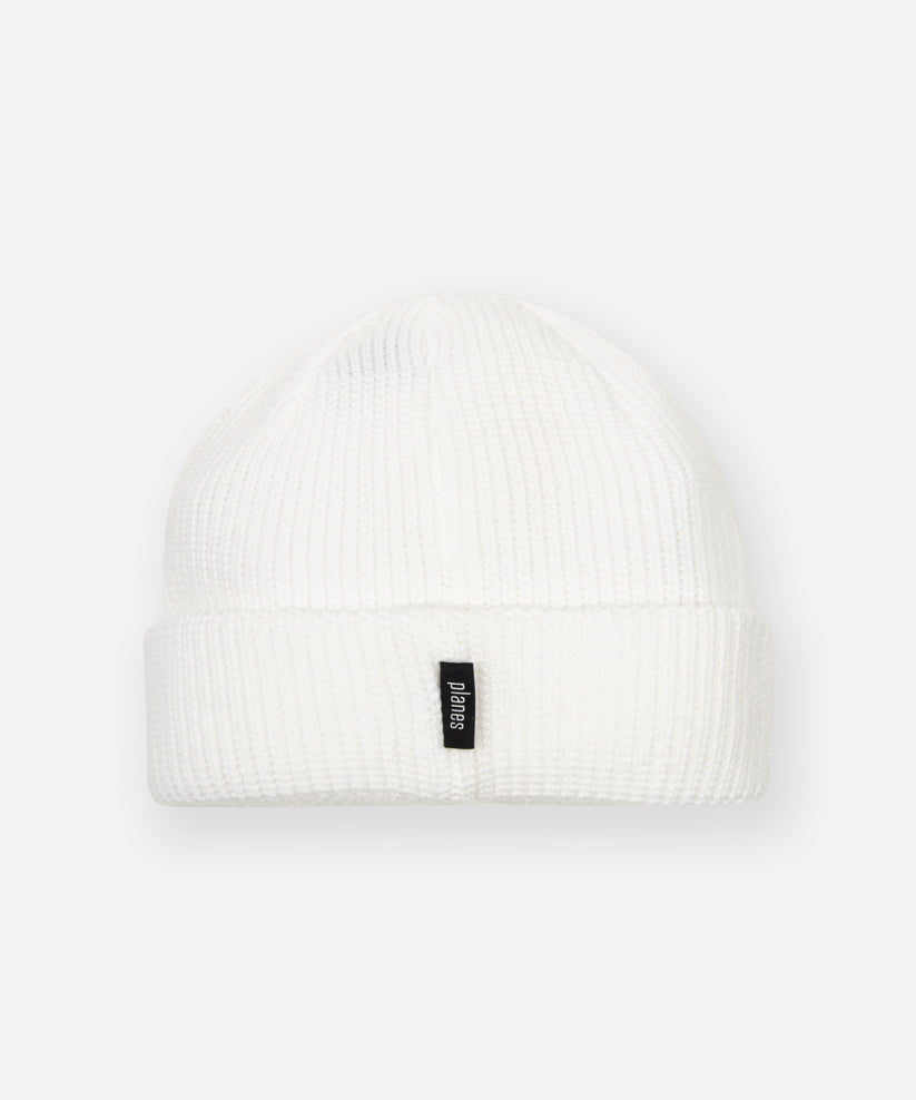 CUSTOM_ALT_TEXT: Back of Paper Planes Wharfman Beanie, color White.