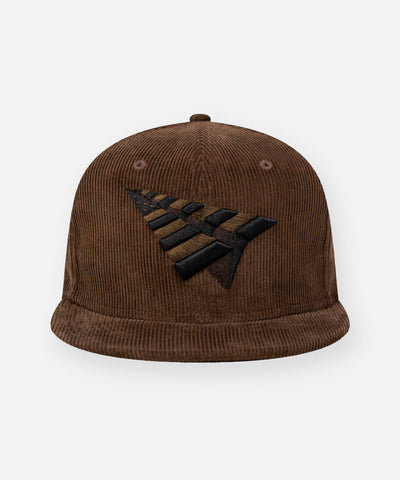 CUSTOM_ALT_TEXT: Paper Planes Corduroy Crown 59Fifty Fitted Hat, color Brown Suede.