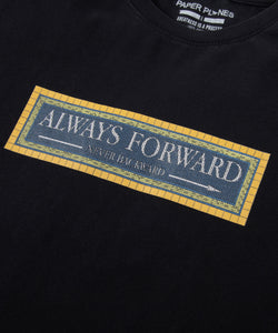 CUSTOM_ALT_TEXT: Artwork close-up on Paper Planes Always Forward Tee, color Black.