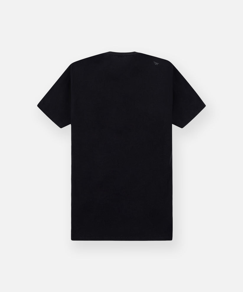 CUSTOM_ALT_TEXT: Back of Paper Planes Always Forward Tee, color Black.