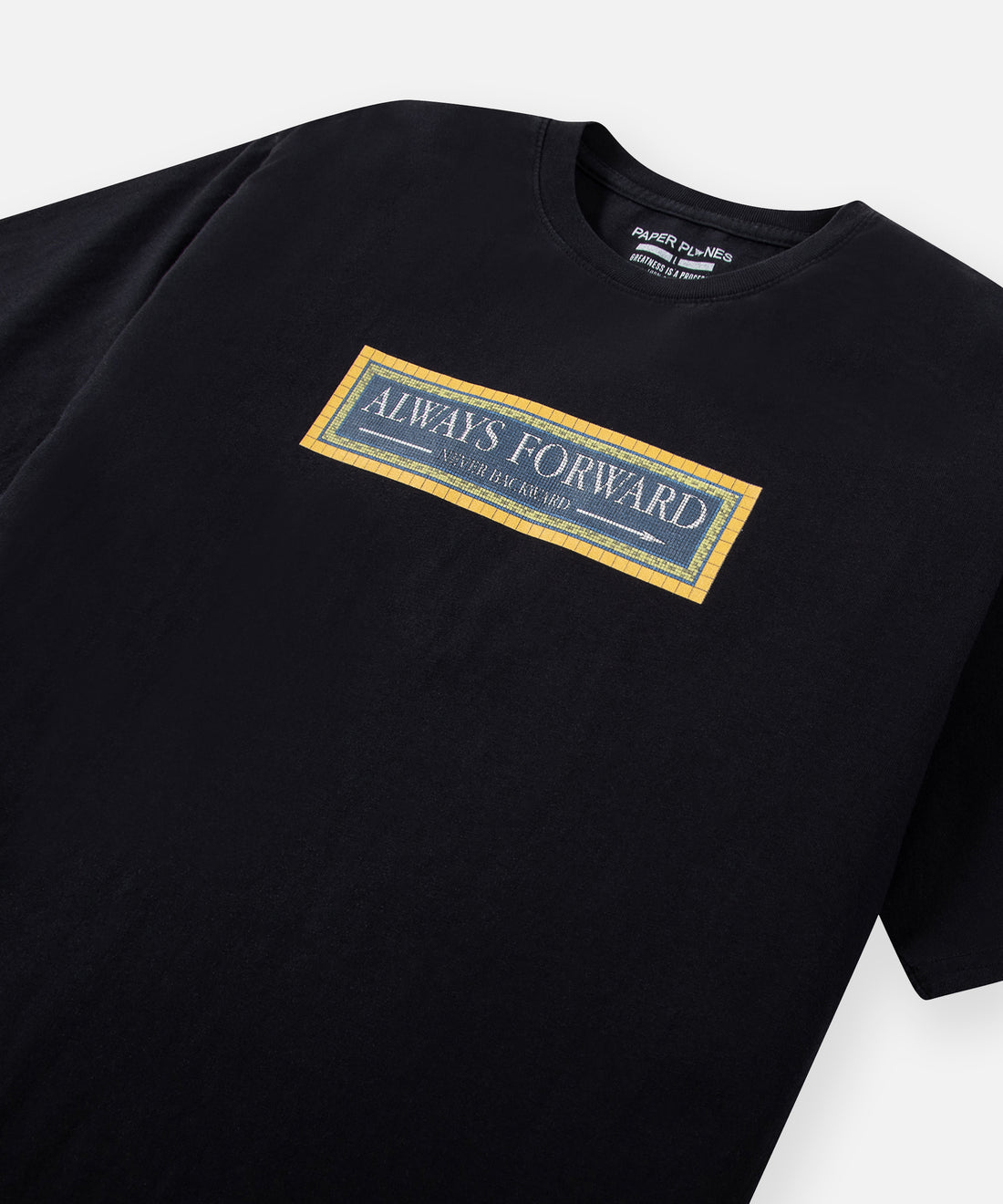 CUSTOM_ALT_TEXT: Paper Planes Always Forward Tee, color Black.