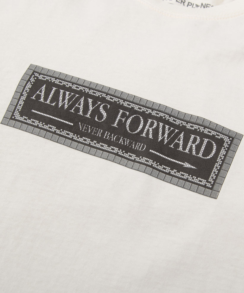 CUSTOM_ALT_TEXT: Artwork close-up on Paper Planes Always Forward Tee, color Vapor.