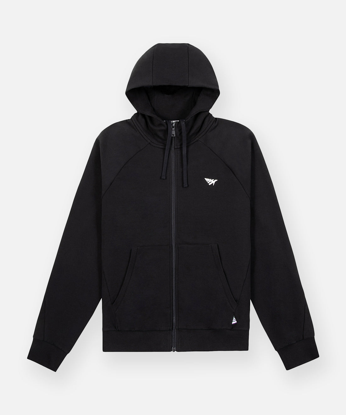 CUSTOM_ALT_TEXT: Paper Planes Full Zip Hoodie, color Black.