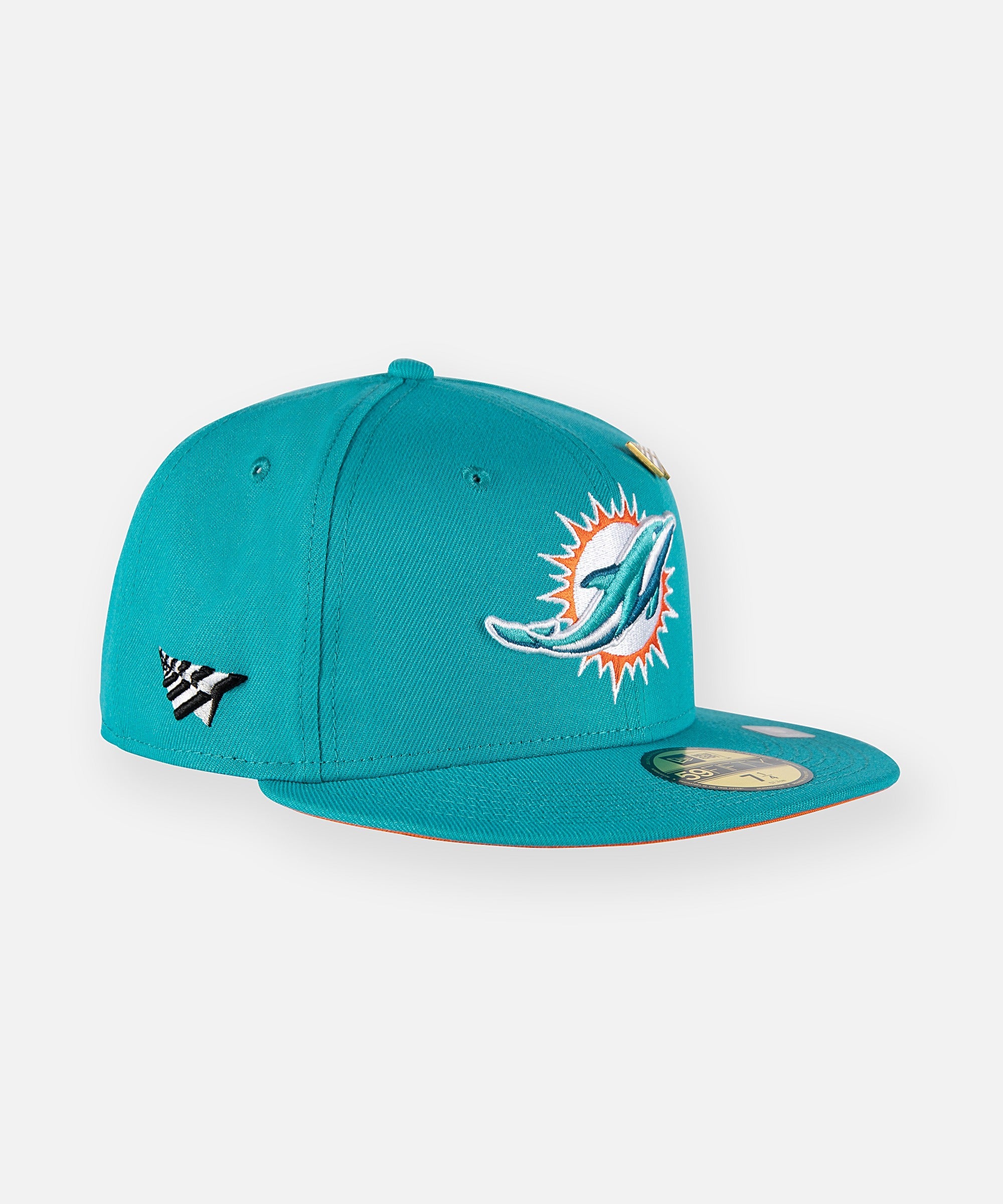 Miami Dolphins '90s Logo Orange Fitted Cap Hat 7 1/4 Mitchell