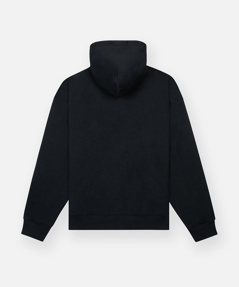 CUSTOM_ALT_TEXT: Back of Paper Planes Mantra Hoodie, color Black.