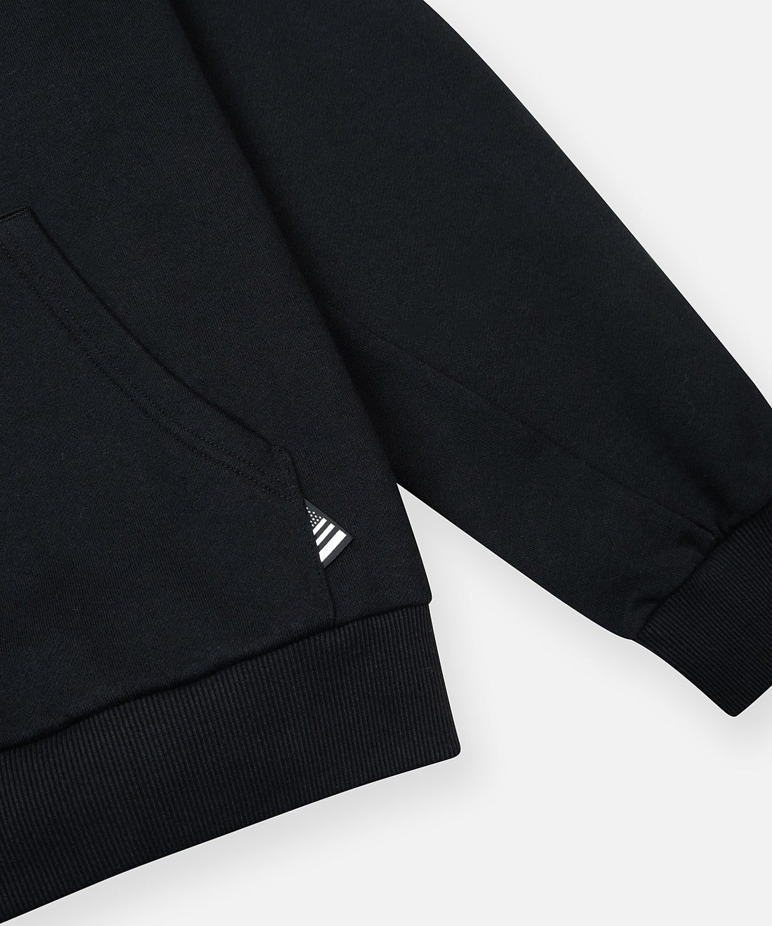 CUSTOM_ALT_TEXT: Trim details on Paper Planes Mantra Hoodie, color Black.