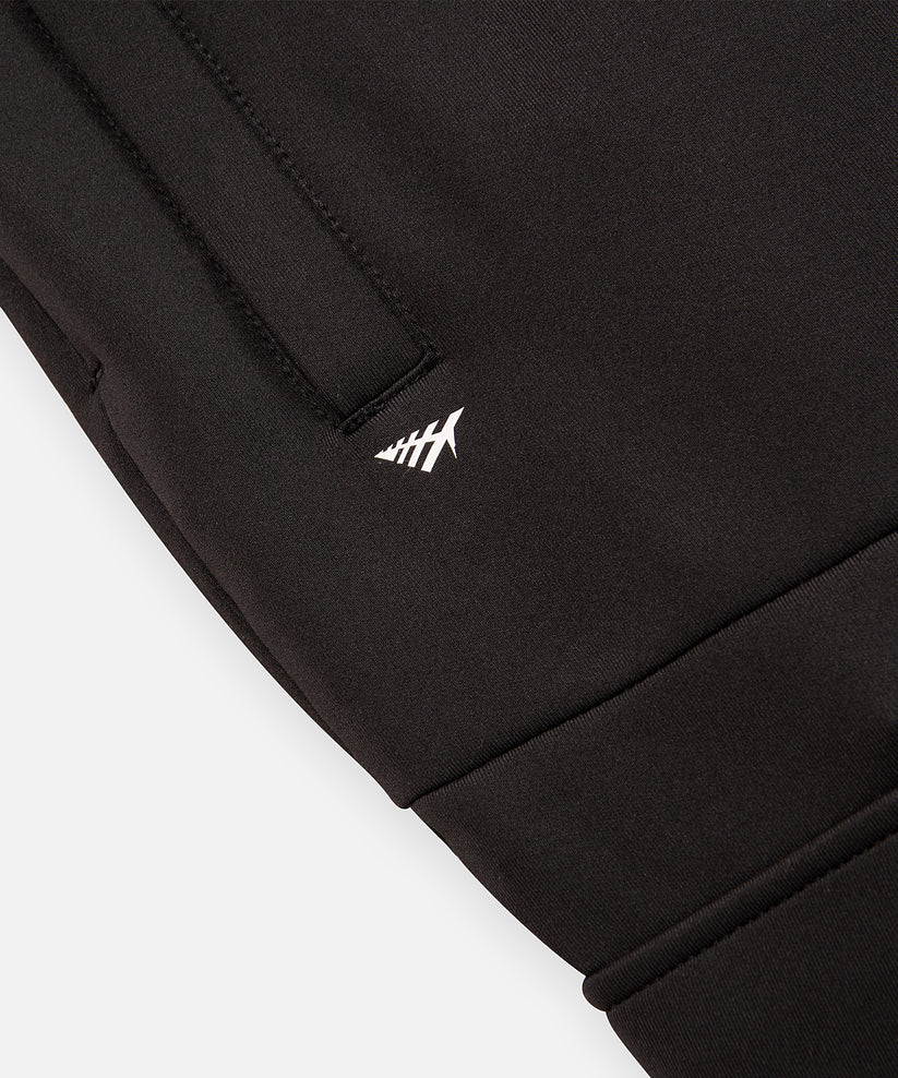 CUSTOM_ALT_TEXT: Heat transfer Paper Plane logo on Paper Planes Utility Pocket Pant, color Black.