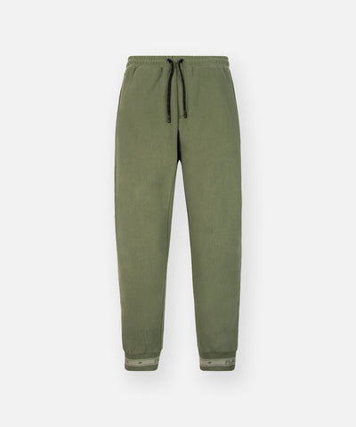 CUSTOM_ALT_TEXT: Paper Planes Logo Jacquard Pant, color Bronze Green.