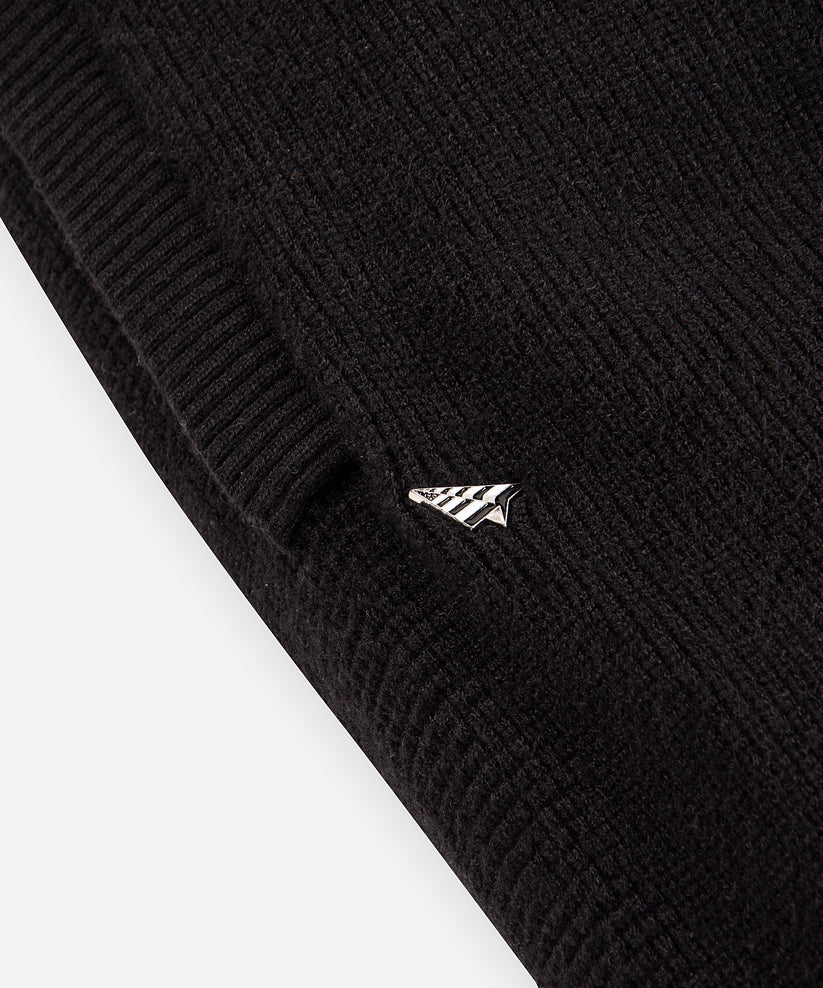 CUSTOM_ALT_TEXT: Metal with enamel Plane rivet on Paper Planes Sweater Track Jogger, color Black.