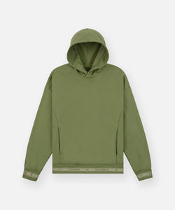 CUSTOM_ALT_TEXT: Paper Planes Logo Jacquard Hoodie, color Bronze Green.