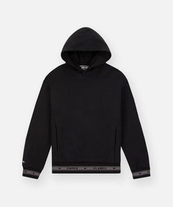 CUSTOM_ALT_TEXT: Paper Planes Logo Jacquard Hoodie, color Black.