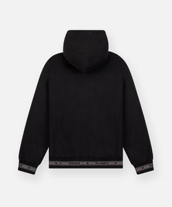 CUSTOM_ALT_TEXT: Back of Paper Planes Logo Jacquard Hoodie, color Black.