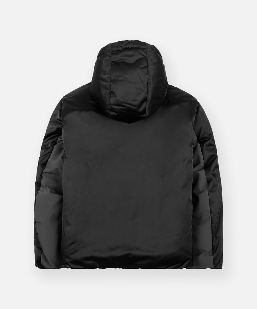 CUSTOM_ALT_TEXT: Back of Paper Planes Puffer Jacket, color Black.