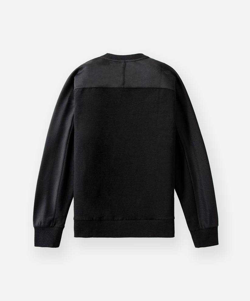 CUSTOM_ALT_TEXT: Back of Paper Planes Chromatic Crewneck Sweatshirt color Black.