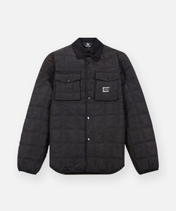 CUSTOM_ALT_TEXT: Paper Planes Quilted Shirt Jacket, color Black.