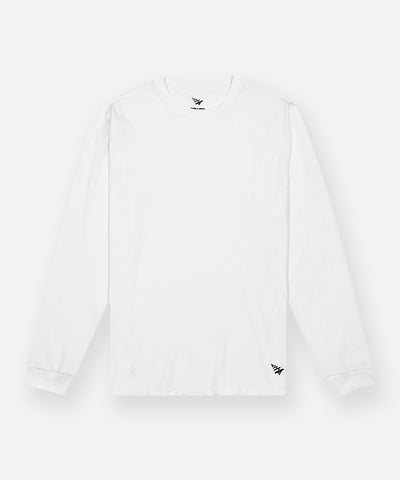 CUSTOM_ALT_TEXT: Paper Planes Essential Long Sleeve Tee, color White.