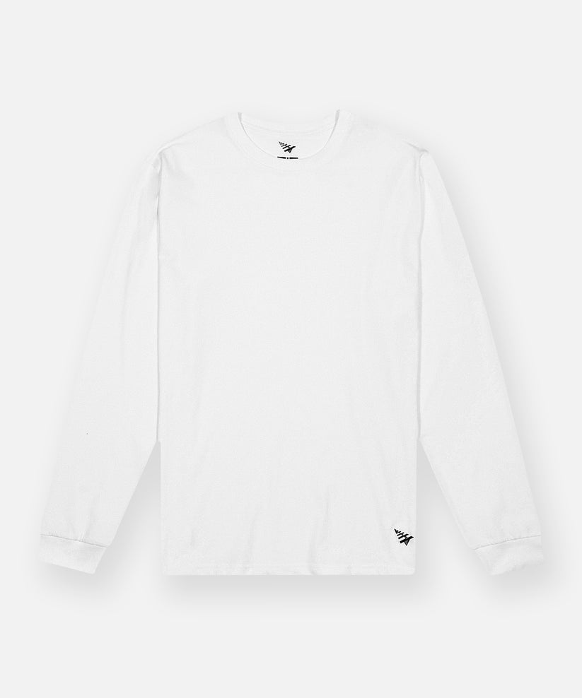 CUSTOM_ALT_TEXT: Paper Planes Essential Long Sleeve Tee, color White.