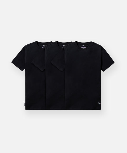 CUSTOM_ALT_TEXT: Paper Planes Essential 3-Pack Tee, color Black.