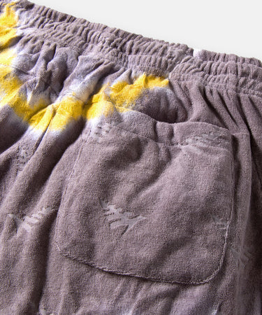 CUSTOM_ALT_TEXT: Back patch pocket on Paper Planes Do or Dye Terry Cloth Short color Zinc.